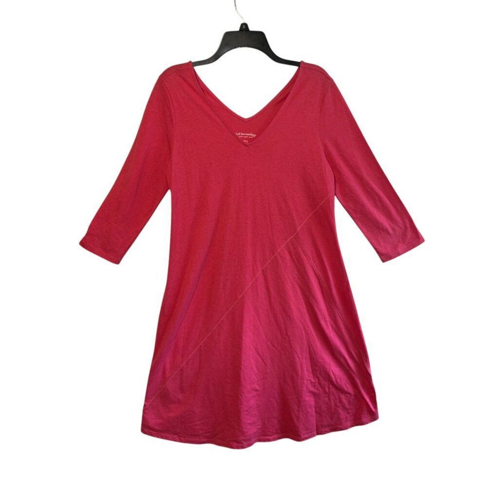 Soft Surroundings Womens Medium V-Neck 3/4 Sleeve Tunic Dress Coral